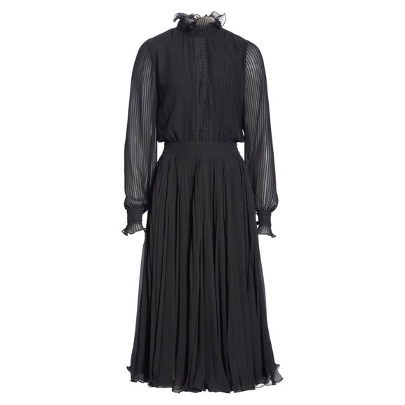 NWT Polo Ralph Lauren Anabelle Midi in Black Georgette Pleated Dress 14 $498